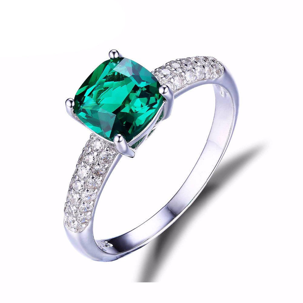 Cushion 1.8ct Created Green Russian Nano Emerald Solitaire Engagement Ring 925 Sterling Silver New Fashion - CelebritystyleFashion.com.au online clothing shop australia