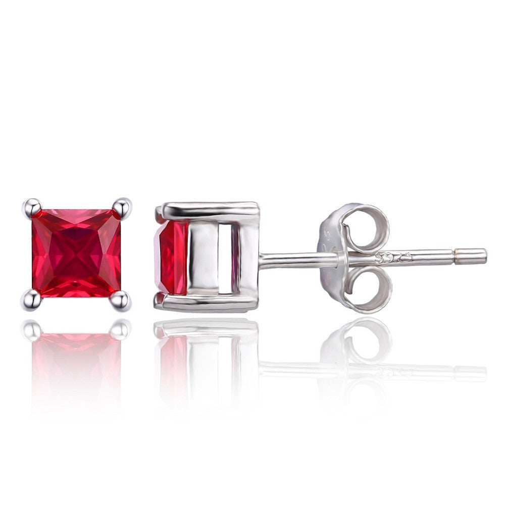 Square 0.8ct Created Red Ruby 925 Sterling Silver Stud Earrings For Women Classic Fashion Jewelry Charms Gift - CelebritystyleFashion.com.au online clothing shop australia