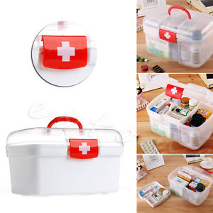 Plastic Clear 2 Layers Health Pill Medicine Chest First Aid Kit Case Storage Box